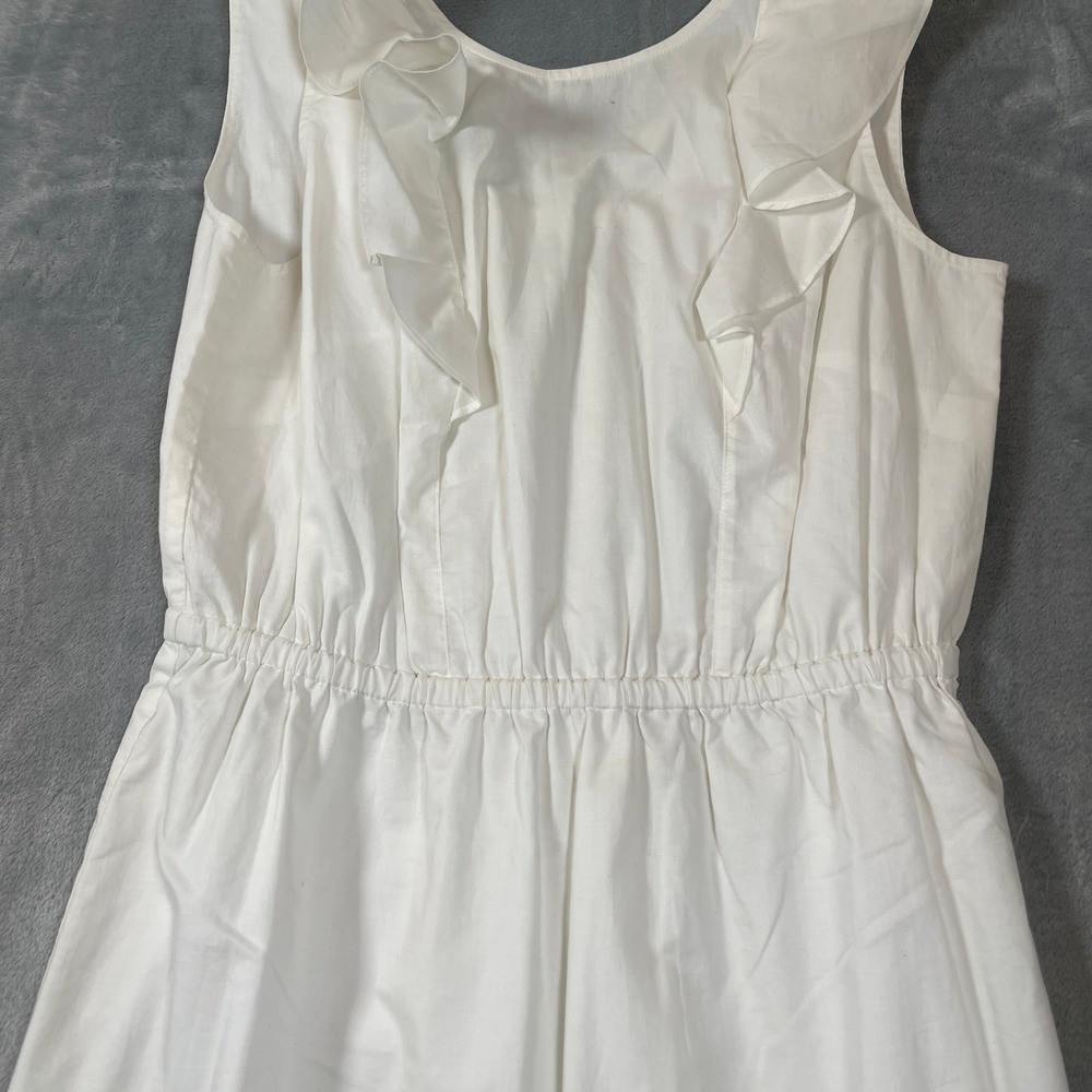 J.Crew Dress Size 4 White Ruffle V-Neck Cotton Fit and Flare Sleeveless Summer - Picture 2 of 7